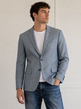 Ralph Lauren Silk Wool Sport Coat Blazer 46S Blue Textured Two Button